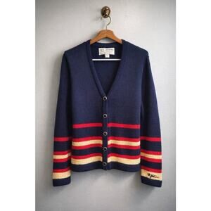 St. John Sport Essentials Cardigan Sweater Navy Red Stripe USA by Marie Gray